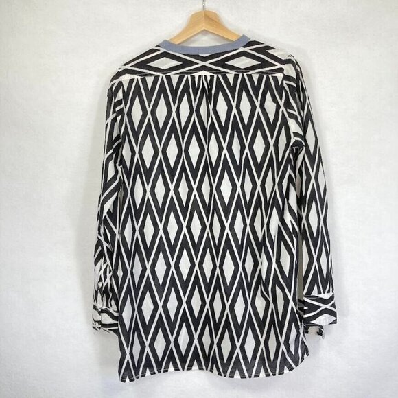 J. Crew Black White Geometric Print With Chambray Bib Cotton Tunic Top S - Picture 4 of 6